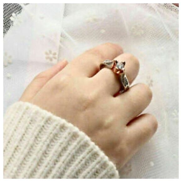 Fashion Ring Dark Rose Gold-Plated Rose Petals in Platinum-Plated Setting Size 8 - Picture 2 of 6